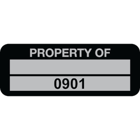 Lustre-Cal Property ID Label PROPERTY OF 5 Alum Black 2in x 0.75in 1 Blank Pad & Serialized 0901-1000, 100PK 253740Ma2K0901